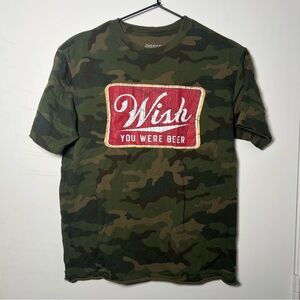 Wish You Were Beer Small camo cut off short sleeve shirt